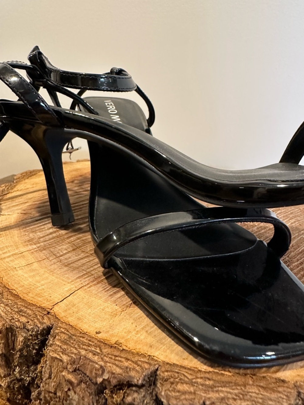 Vero Moda Black Patent Strappy Mid-Heel Sandals